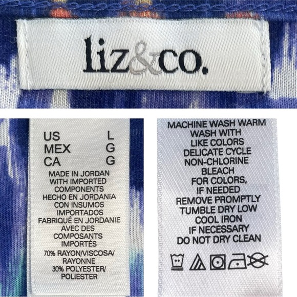 Liz & Co Pleat Front Top LARGE V-neck Colorful Career Casual Sleeveless Blouse - Picture 11 of 16